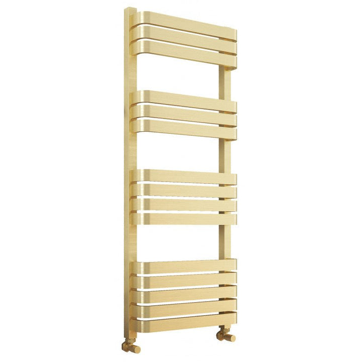 Tailored Auckland Brushed Brass Designer Heated Towel Rail, 1200mm H x 500mm W