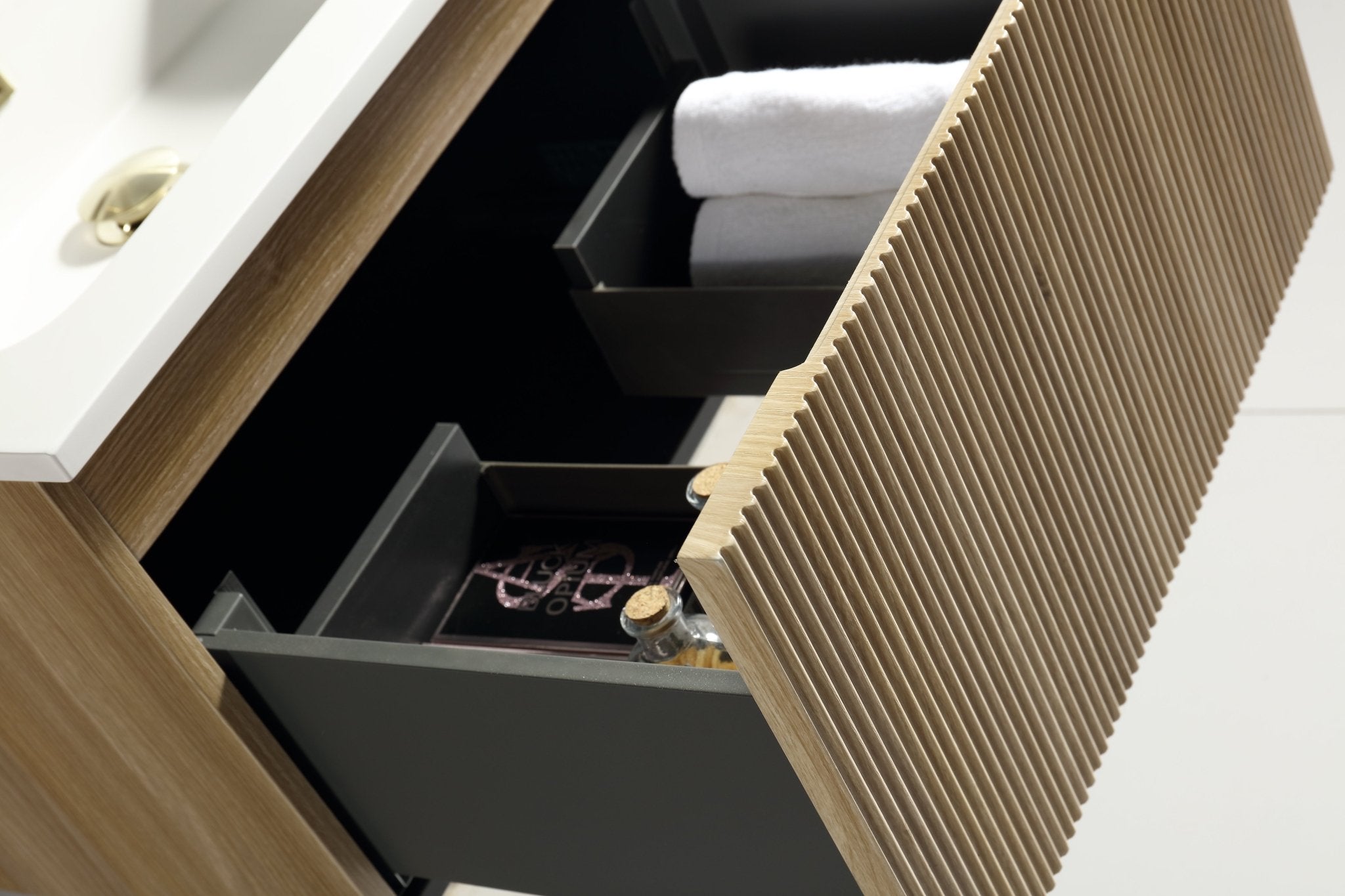 Tailored Bathrooms Flauto Fluted Wall Hung Vanity & Matte Basin 600