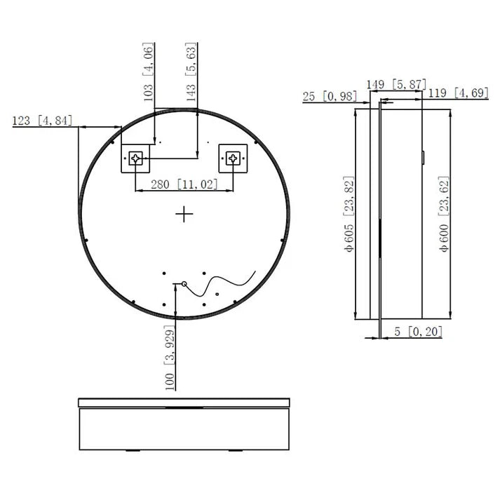 Tailored Bathrooms Monty 600mm LED Mirror Cabinet – Black, Round Edges, Sliding Door, Shaver Socket
