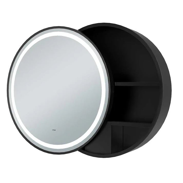 Tailored Bathrooms Monty 600mm LED Mirror Cabinet – Black, Round Edges, Sliding Door, Shaver Socket