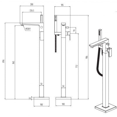Tailored Bathrooms Swansea Brushed Brass Floor standing Bath filler