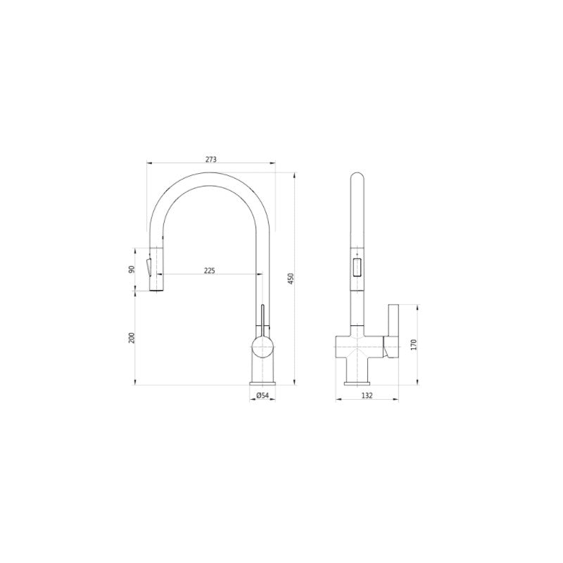 Tailored Mayhill Black & Rose Gold Single Lever Pull Out Kitchen Tap