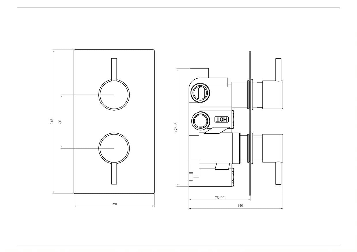 Tailored Round Chrome Concealed Thermostatic 2 Handle 2 Way Shower Valve