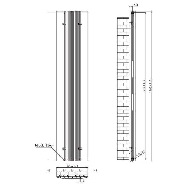 Tailored Taupo Vertical Aluminium Radiators 1800mm x 375mm