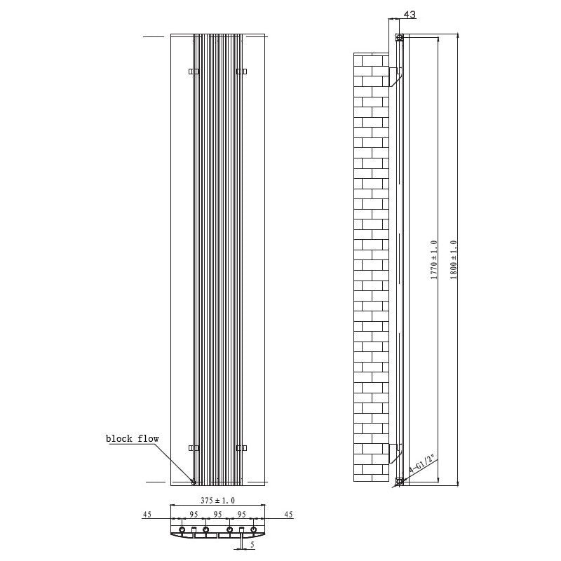 Tailored Taupo Vertical Aluminium Radiators 1800mm x 375mm