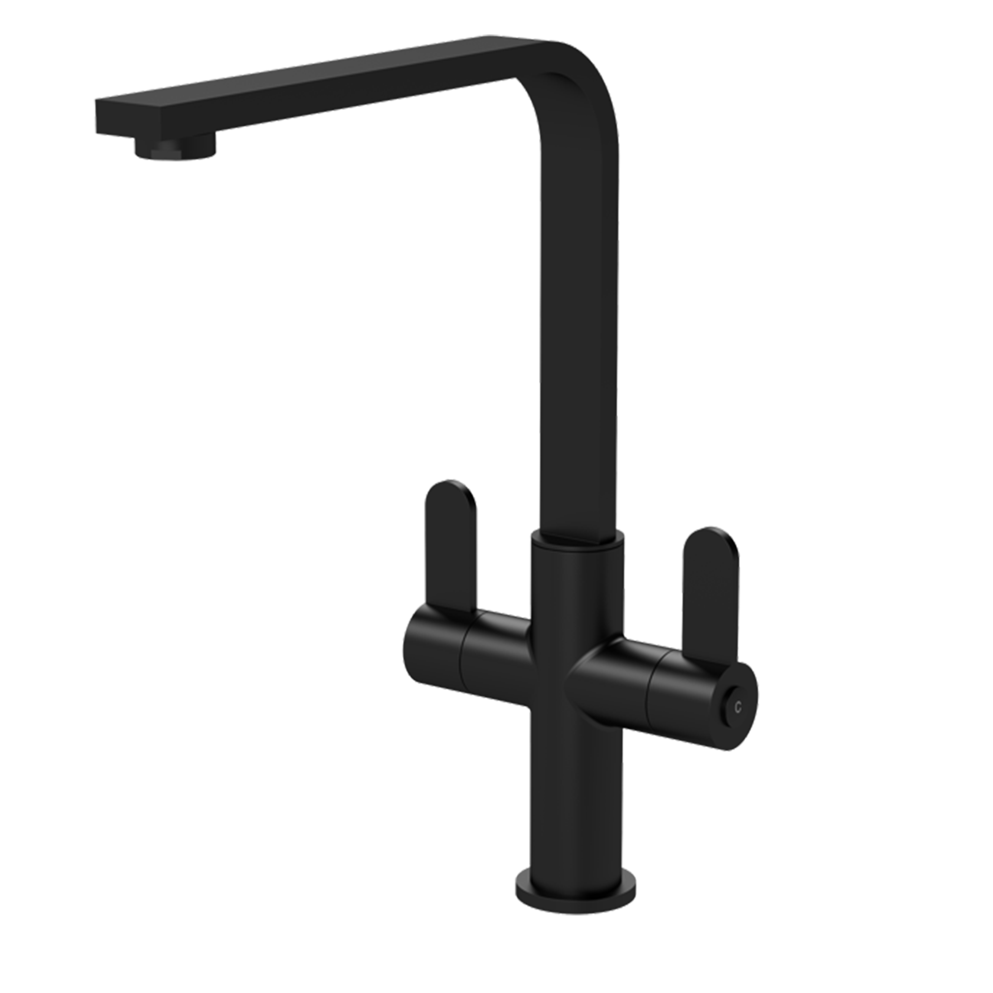 Nuie - Kitchen Tap Churni Mono Basin Twin Lever Square Basin Tap - Matt Black