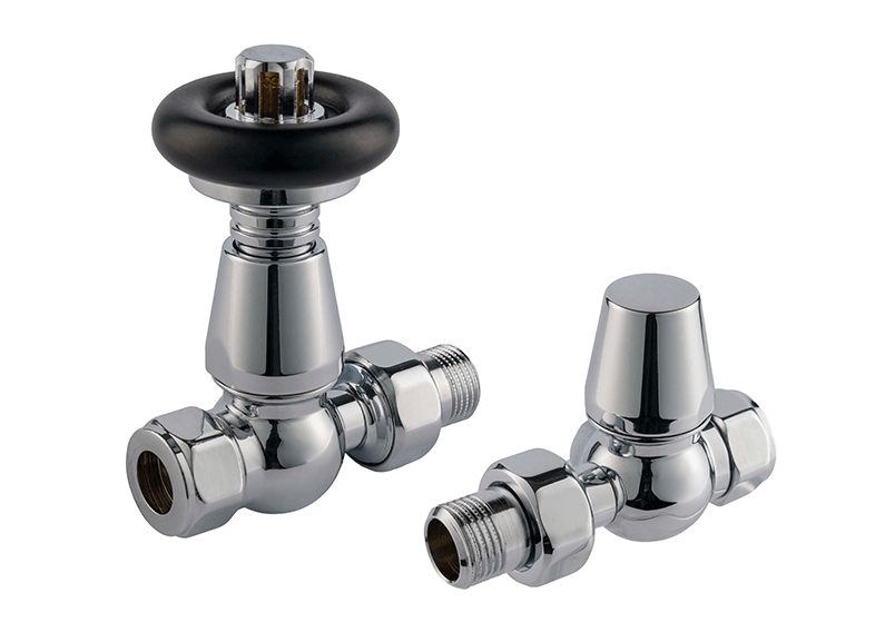 TradeRad Vintage TRV Angled Tradational Radiator Valve Chrome/Black Top