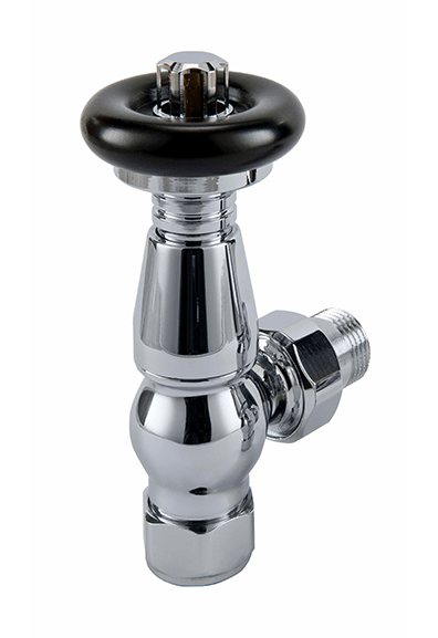 TradeRad Vintage TRV Straight Tradational Radiator Valve Chrome/Black Top