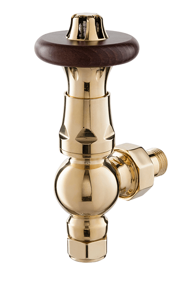 TradeRad Vintage XL TRV Angled Tradational Radiator Valve Antique Brass/Walnut Top