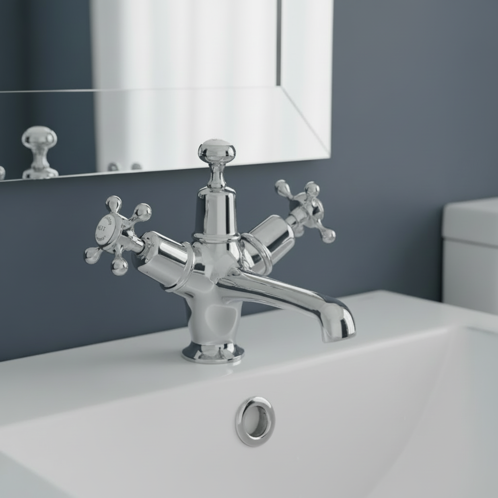 Traditional chrome tap without water droplets