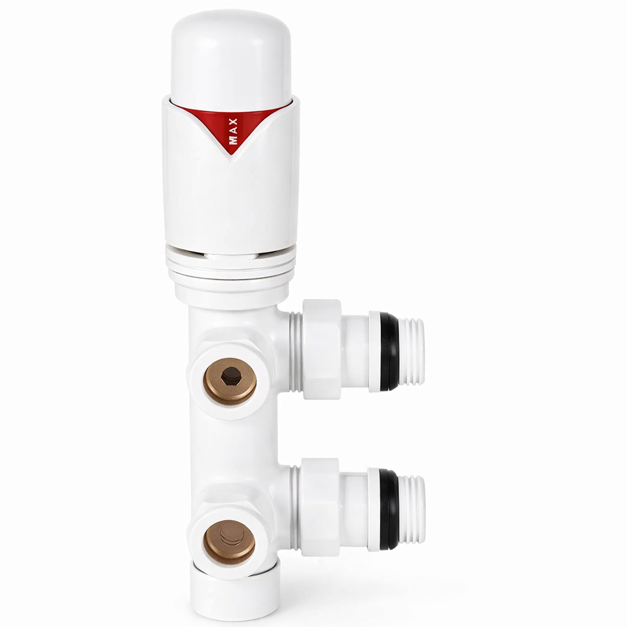 Minimalist - 15mm Angled Twin TRV Radiator Valve - Matt White - The Tunbridge Wells Brassware Co