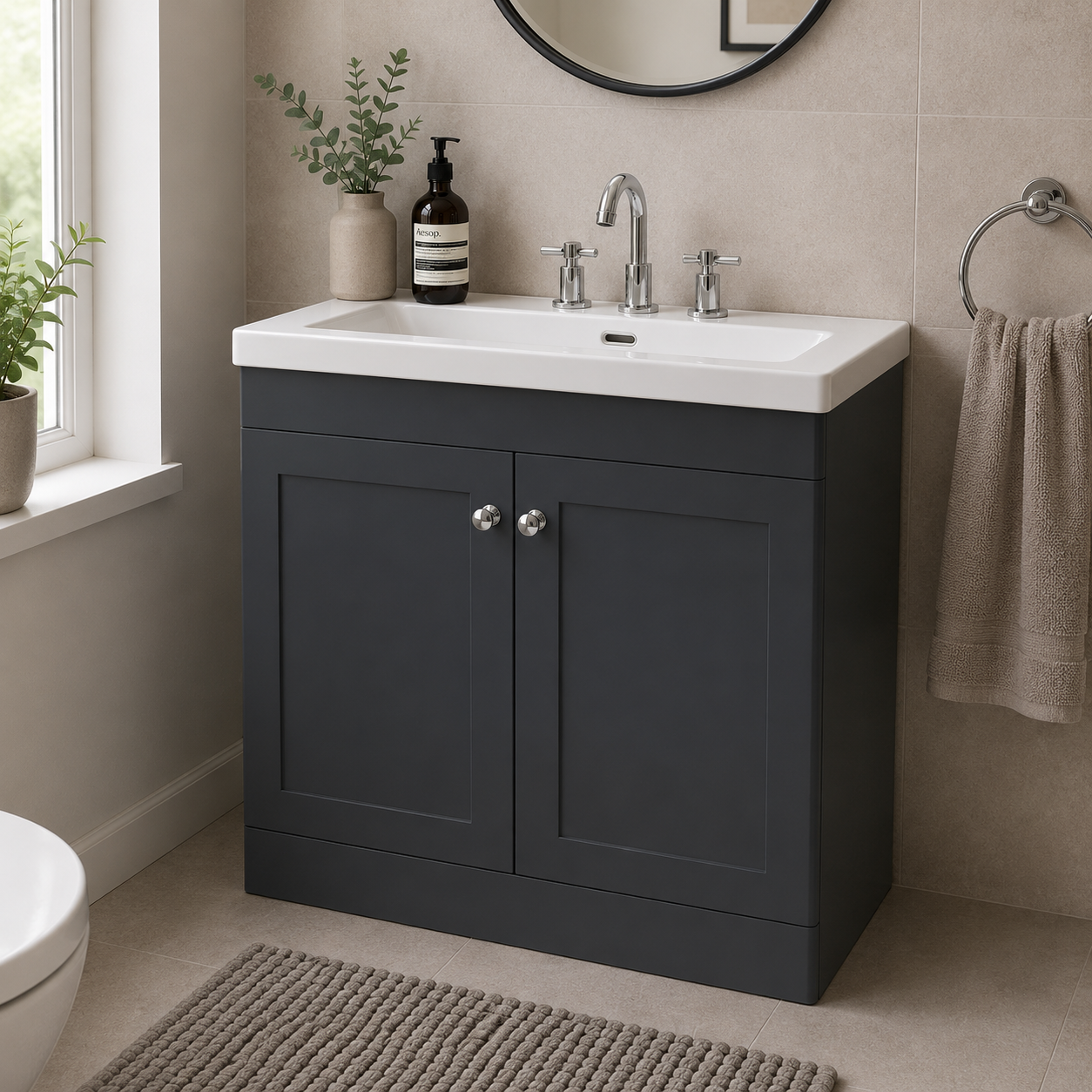 Nuie - Classique 800mm Floor Standing 2-Door Vanity with Basin - 3 Tap Hole