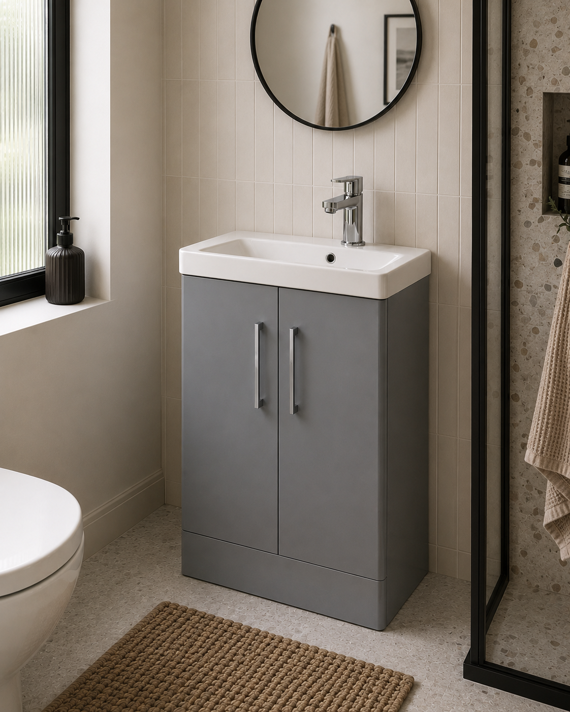 FLAIR - (420mm-2 Door) Floor Standing Vanity Unit – Matt Light Grey
