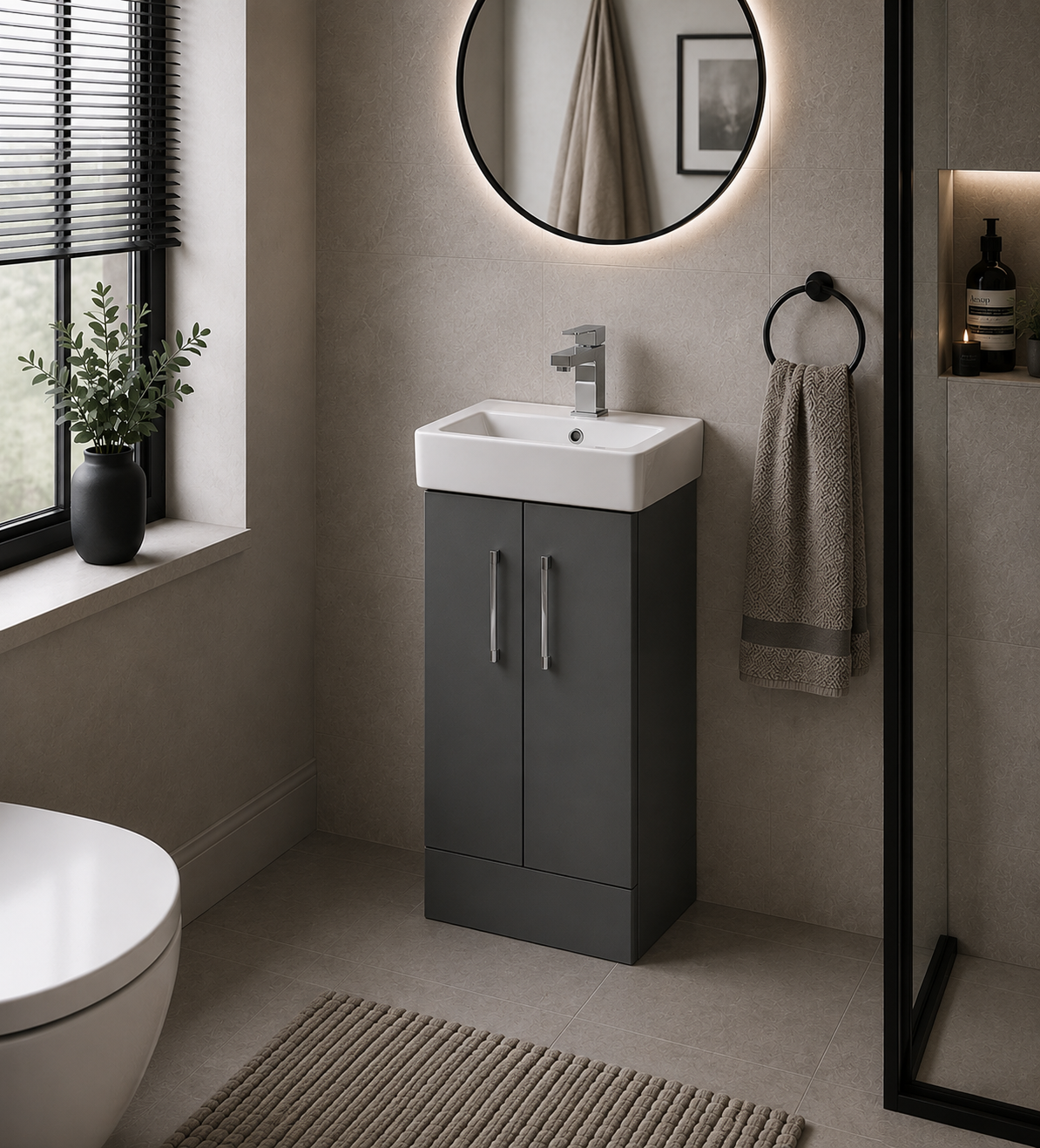 FLAIR - (420mm-2 Door) Floor Standing Vanity Unit – Matt Dark Grey