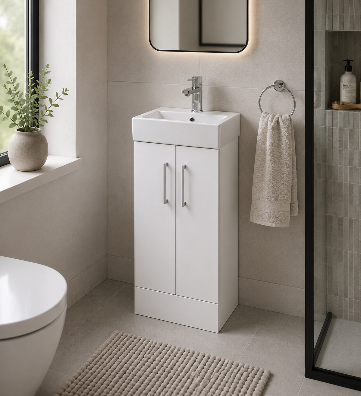 FLAIR (420mm-2 Door) Floor Standing Vanity Unit – Glossy White