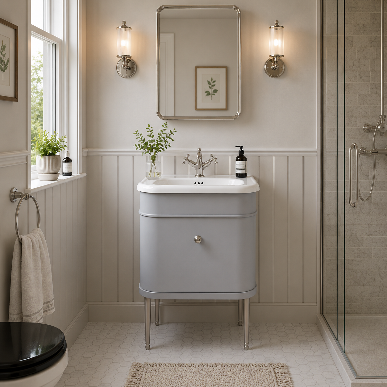 Burlington - Chalfont 650mm Single Drawer Unit with Natural Stone Roll Top Basin- Classic Grey