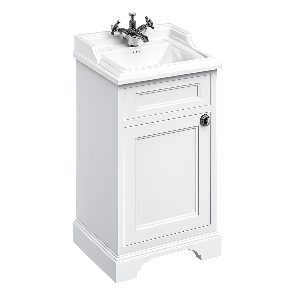 Burlington - Freestanding 50cm Basin Unit with Door - Matt White