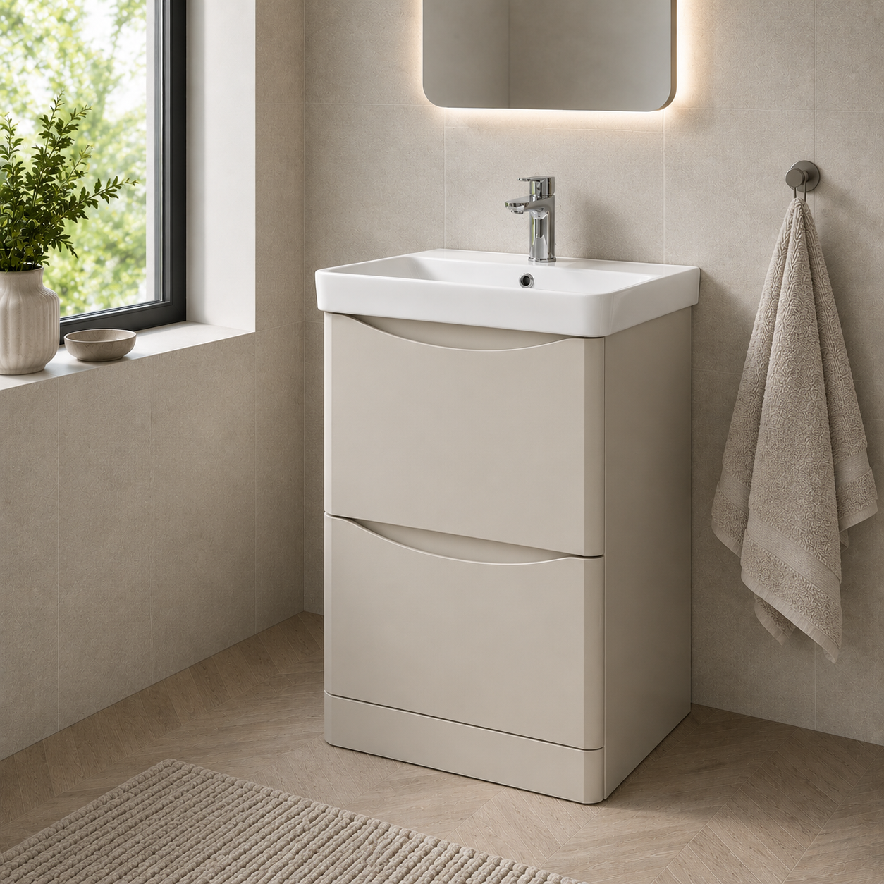 Kartell - Arc Floor Standing Two Drawer Cabinets  600mm x 460mm and Metro Ceramic Basin
