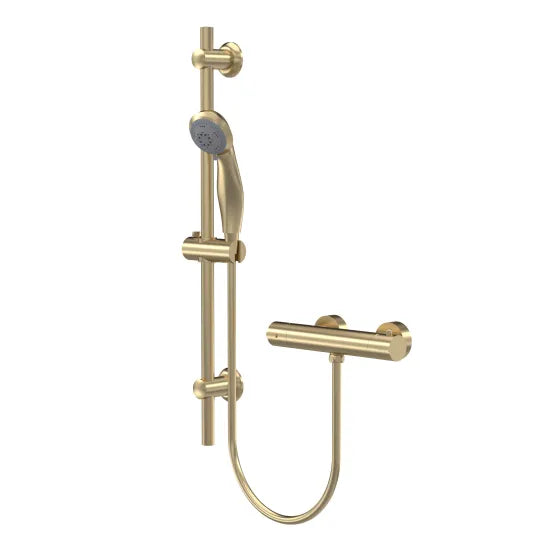 Nuie Round Bar Valve and Slider Rail Kit Brushed Brass