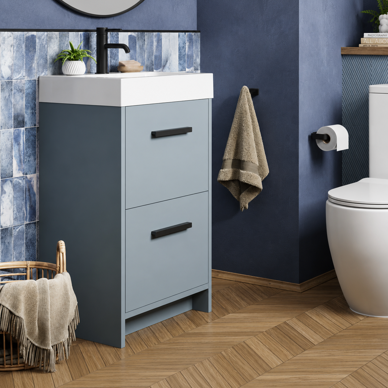 Hib - Veles Floor Standing Bathroom Vanity Unit - Dusky Blue