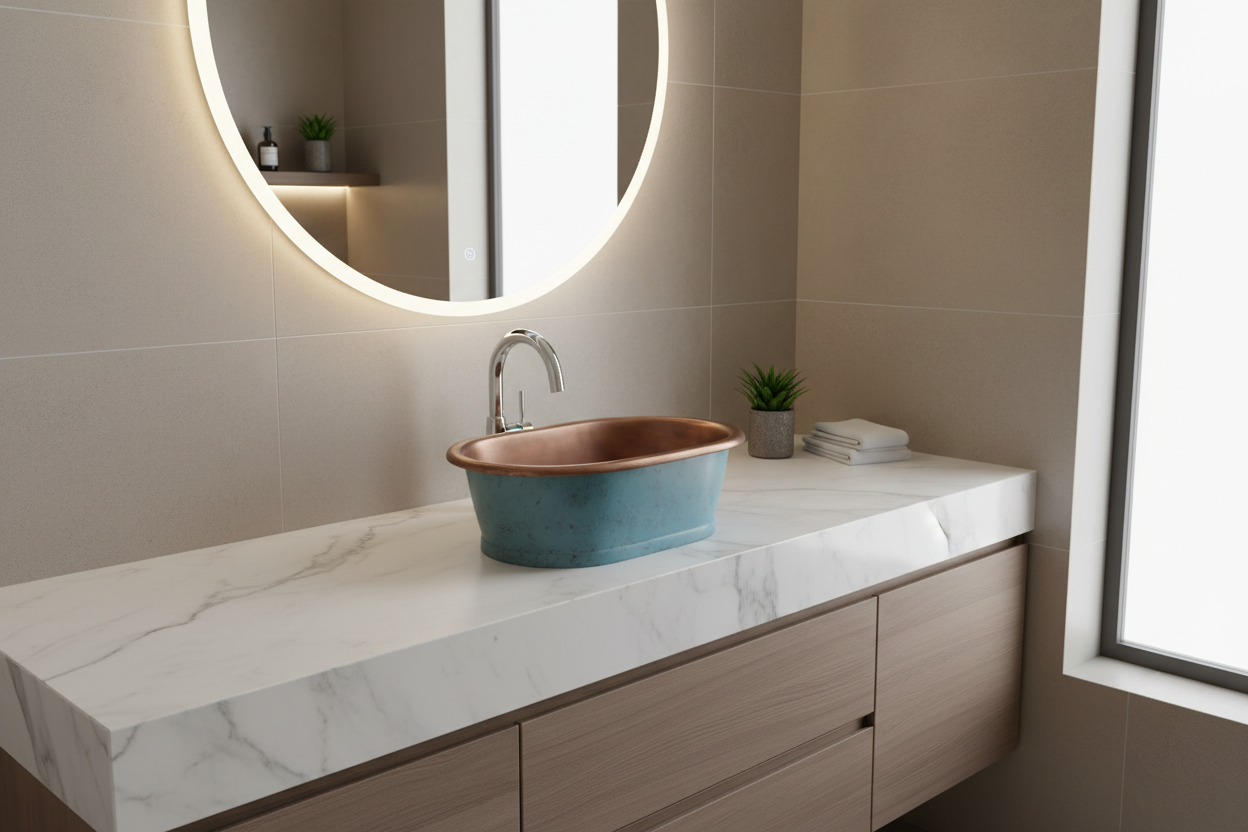 Verdigris Copper Countertop Basin Lifestyle
