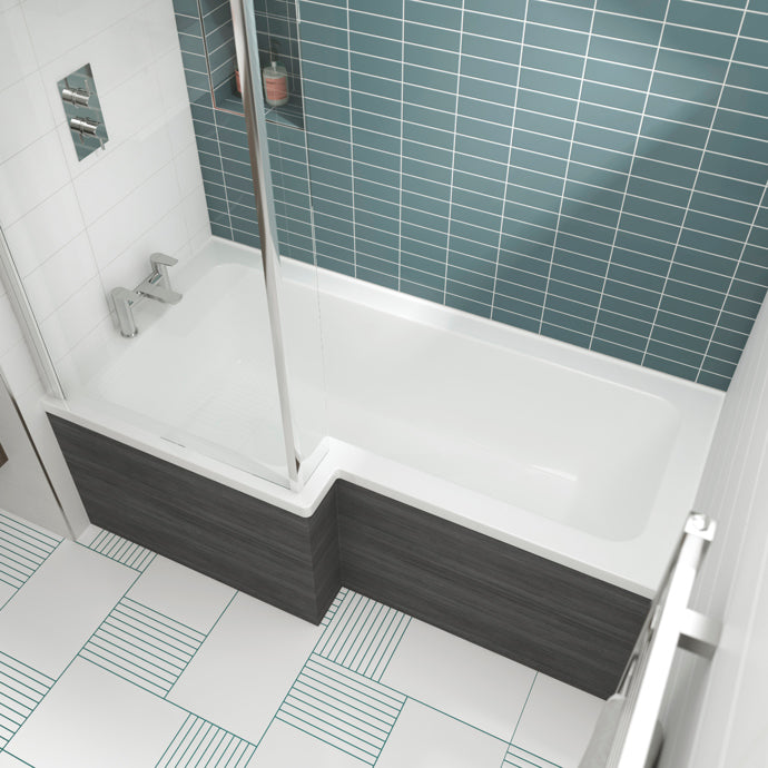 Nuie - Right/ Left Square Shower Bath, Ivo Basin & Pedestal, Ivo Pan & Cistern - Bathroom Package