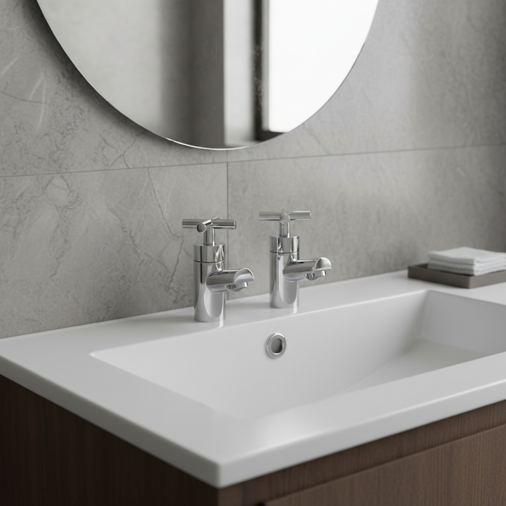White and chrome pillar taps lifestyle image