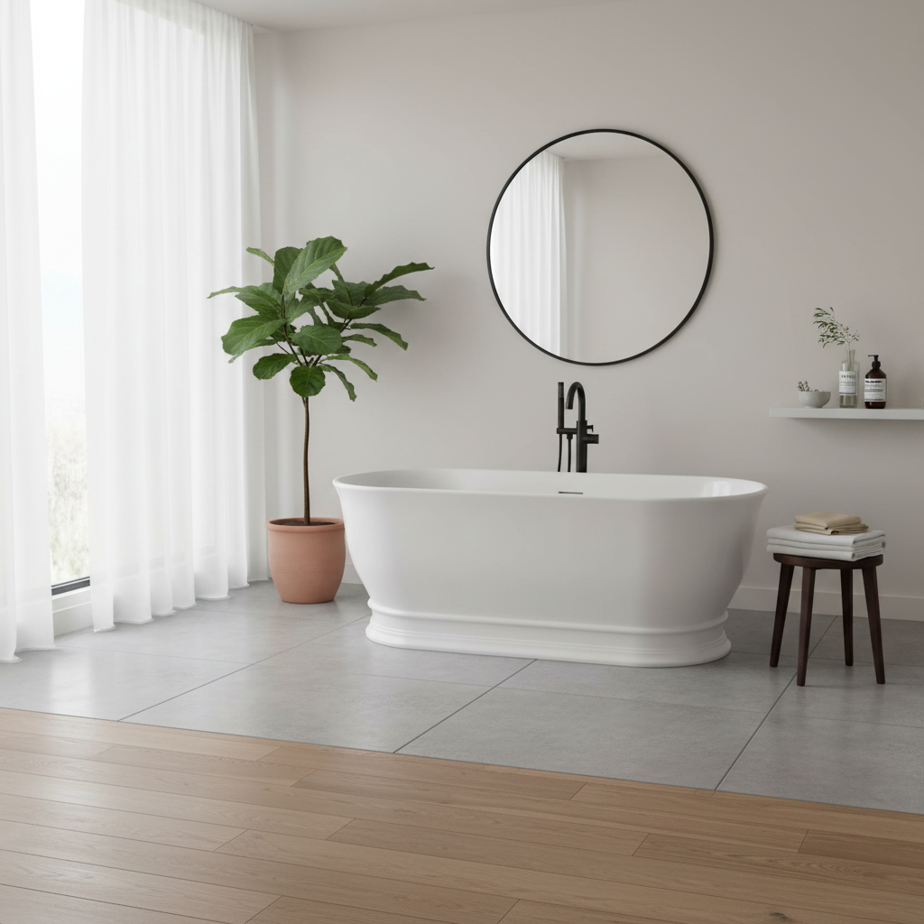 White bathtub in bathroom setting