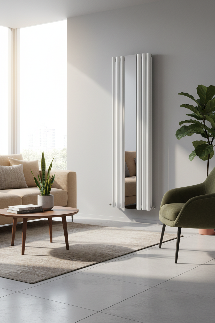 White mirror radiator without bottom valves