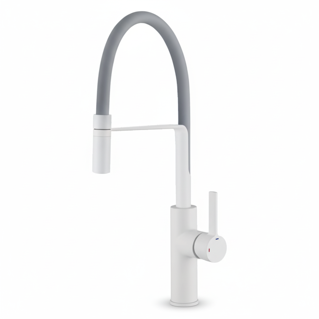 White Pull-Out Kitchen Tap - Enhanced 1:1
