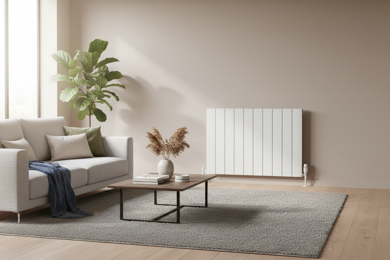 White radiator in living room, no painting