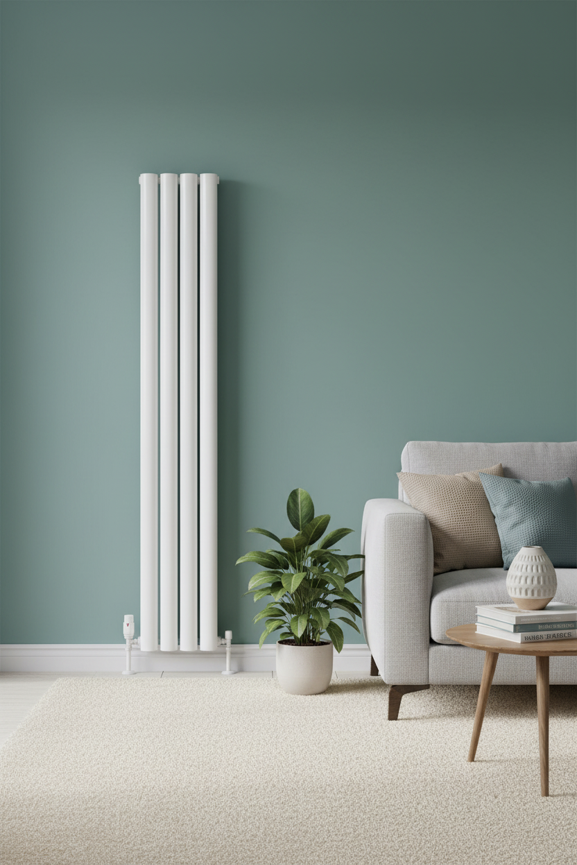 White radiator with sofa, no painting
