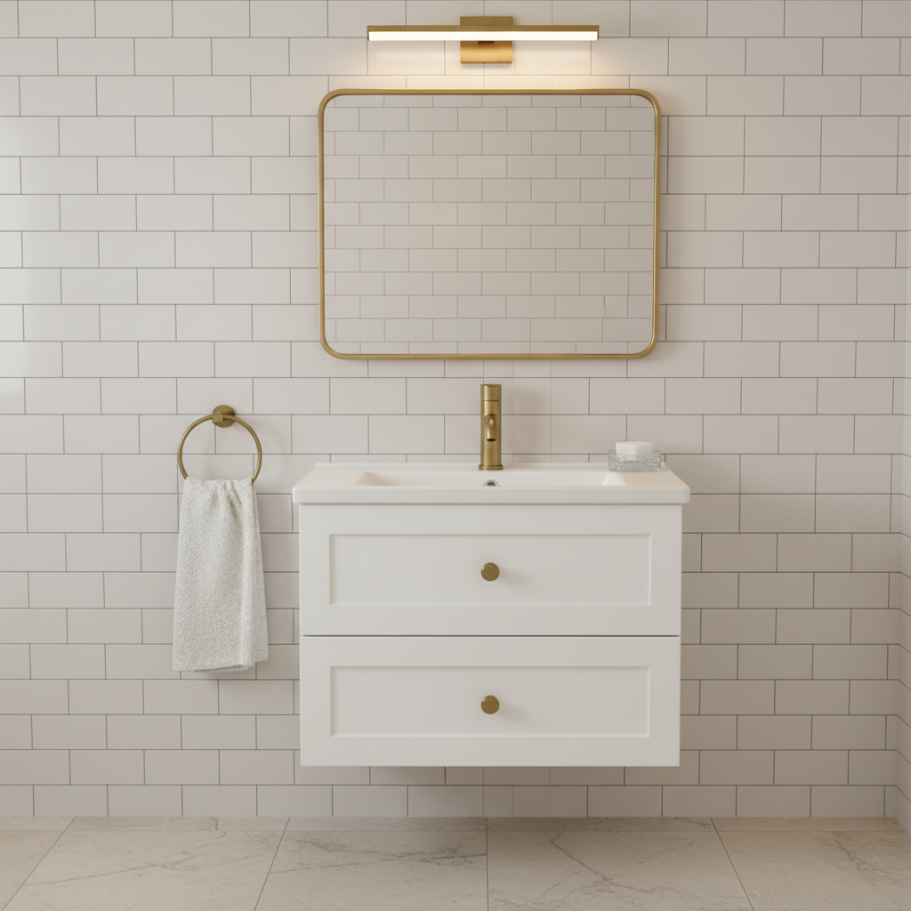 White Shaker Wall-Hung Vanity Traditional Lifestyle 1:1