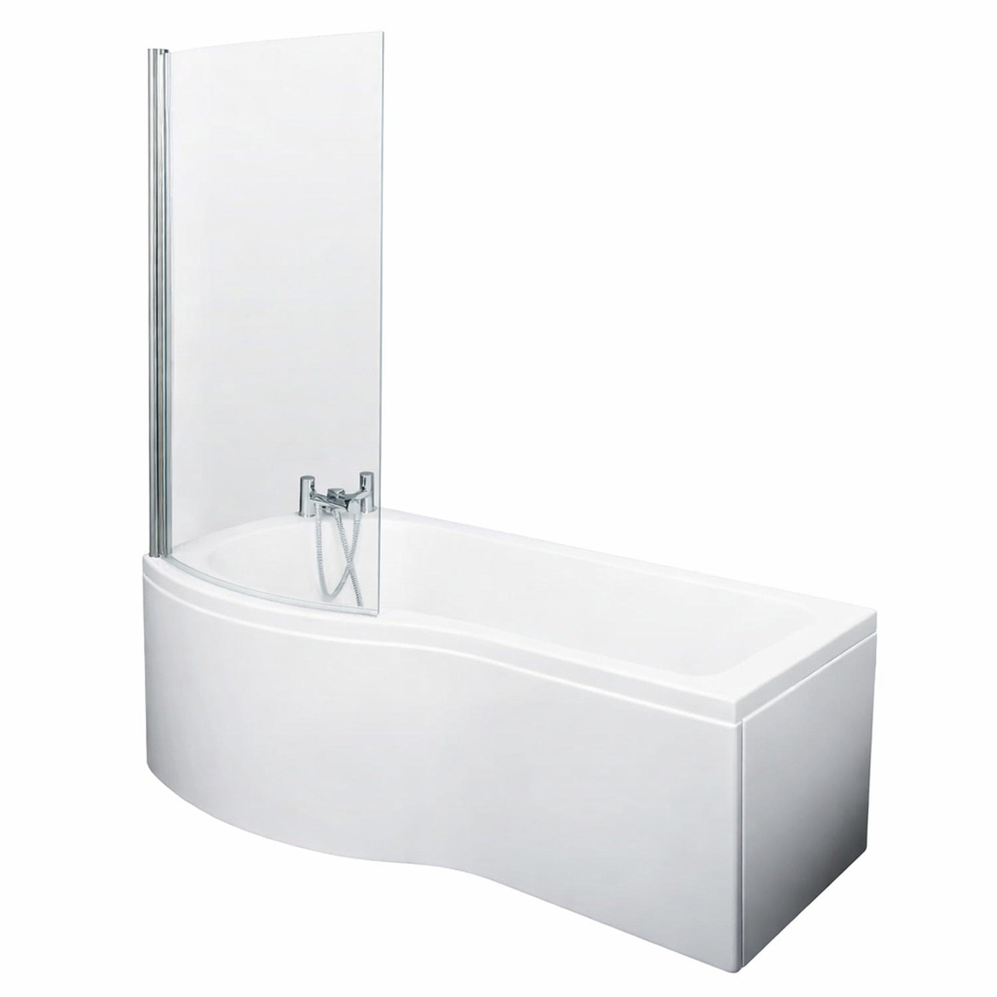 Nuie 1700mm Left Hand B-Shaped Shower Bath With Screen, Side Panel & Leg Set