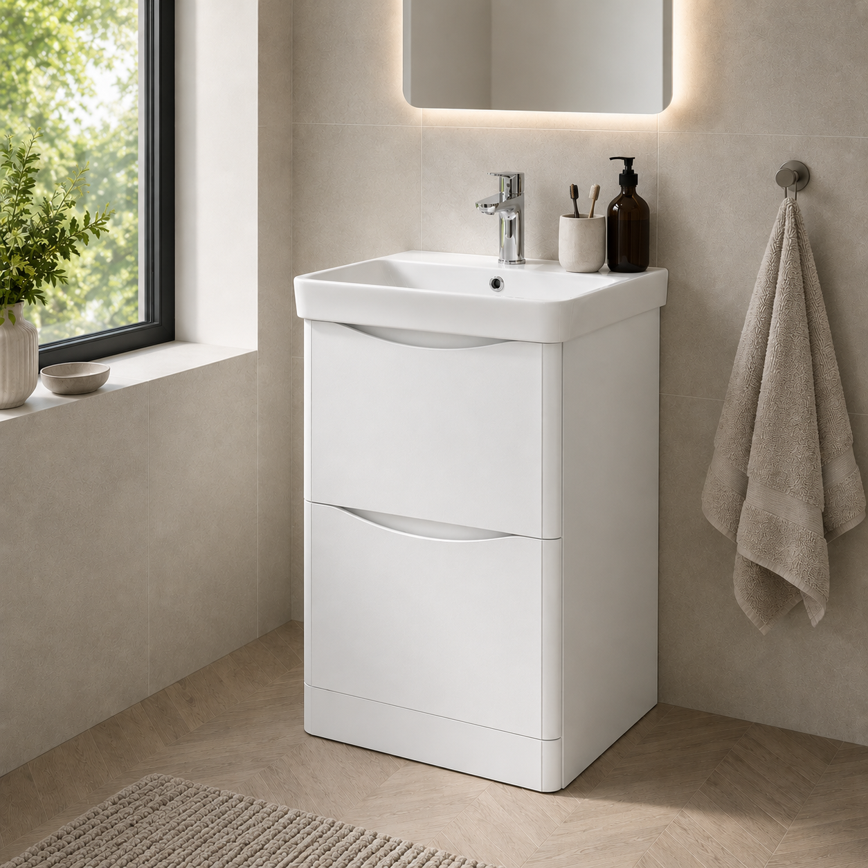 Kartell - Arc Floor Standing Two Drawer Cabinets  600mm x 460mm and Metro Ceramic Basin