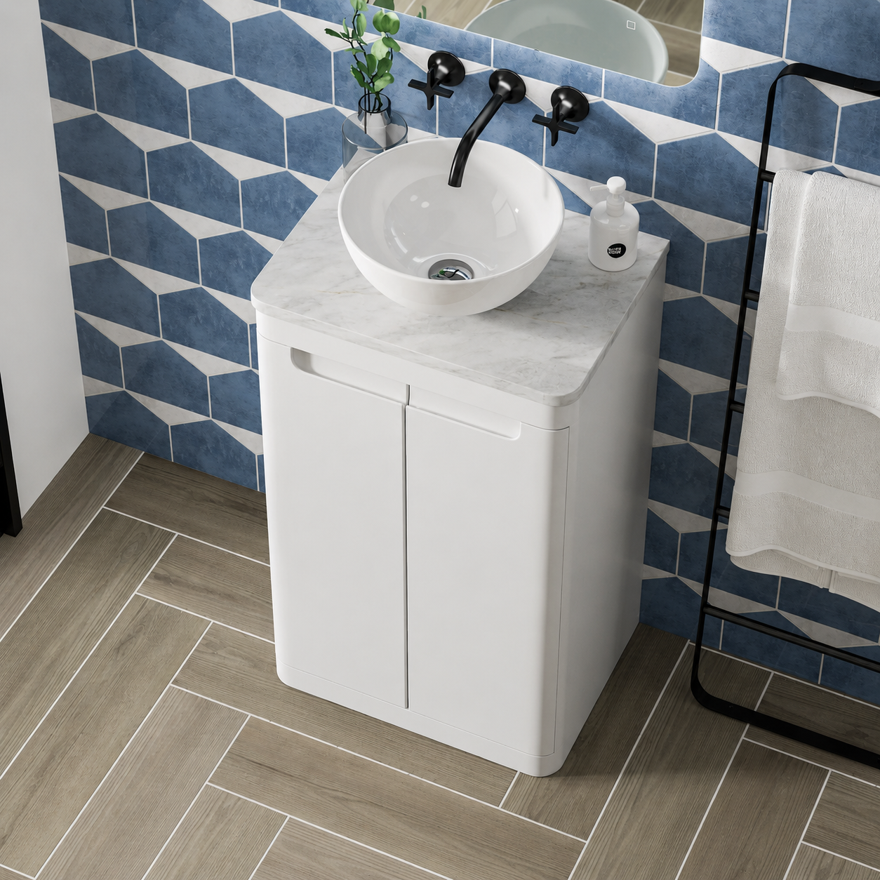 Hib - Camber Compact Floor Standing Vanity Unit - Matt Blue