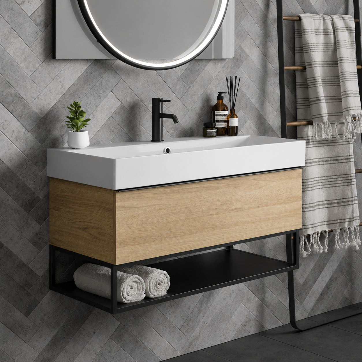 Hib - Aeon Washbasin Unit (with shelf) - Matt Anthracite
