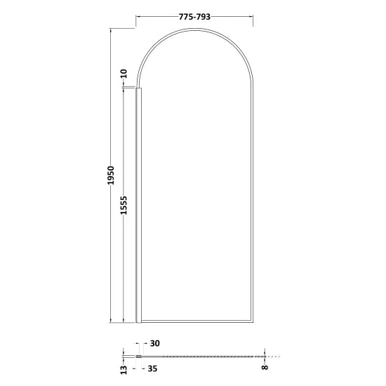 Hudson Reed - 800mm Arched Wetroom Screen 8mm Glass