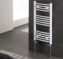 Heated towel rails radiator bath bathroom heater white colour straight or curved 