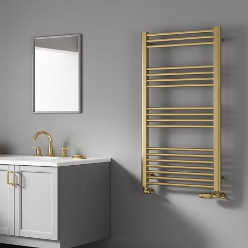 Alt Tag Template: Buy Reina Ottone Brushed Brass Steel Vertical Designer Heated Towel Rail by Reina for only £185.26 in Shop By Brand, Towel Rails, Reina, Designer Heated Towel Rails, Reina Heated Towel Rails at Main Website Store, Main Website. Shop Now