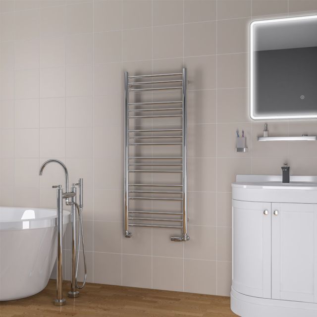 Alt Tag Template: Buy Eastbrook Biava Round Steel Chrome Heated Towel Rail 1200mm H x 600mm W Electric Only - Thermostatic by Eastbrook for only £365.92 in Eastbrook Co., Electric Thermostatic Towel Rails Vertical at Main Website Store, Main Website. Shop Now