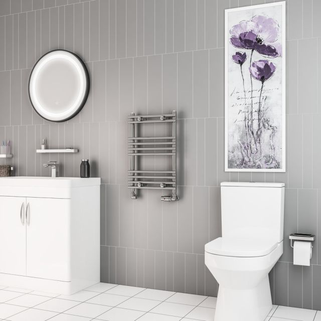 Alt Tag Template: Buy Eastbrook Biava Tube on Tube Steel Chrome Heated Towel Rail 600mm H x 600mm W Electric Only - Thermostatic by Eastbrook for only £287.07 in Eastbrook Co., Electric Thermostatic Towel Rails Vertical at Main Website Store, Main Website. Shop Now