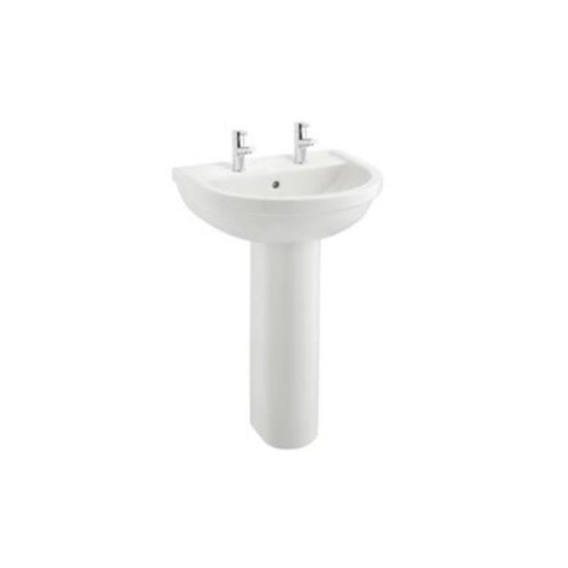 Alt Tag Template: Buy Kartell Milton 550mm Contemporary Style 2TH Basin with Full Pedestal, White by Kartell for only £112.00 in Suites, Basins, Kartell UK, Toilets and Basin Suites, Kartell UK Bathrooms, Pedestal Basins, Kartell UK Baths, Kartell UK - Toilets at Main Website Store, Main Website. Shop Now