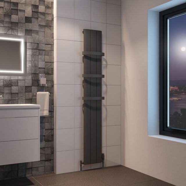 Alt Tag Template: Buy Eastbrook Peretti Aluminium Matt Anthracite Vertical Designer Radiator 1800mm H x 280mm W Electric Only - Thermostatic by Eastbrook for only £447.33 in Eastbrook Co., Electric Thermostatic Vertical Radiators at Main Website Store, Main Website. Shop Now