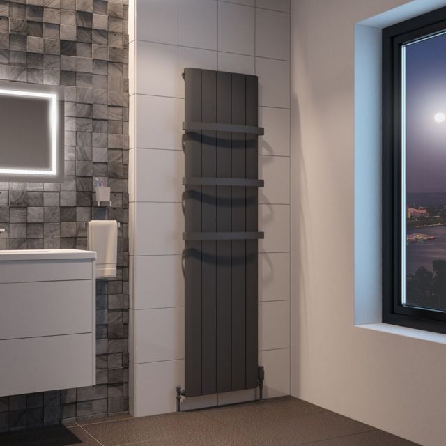 Alt Tag Template: Buy Eastbrook Peretti Aluminium Matt Anthracite Vertical Designer Radiator 1800mm H x 470mm W Electric Only - Thermostatic by Eastbrook for only £619.36 in Eastbrook Co., Electric Thermostatic Vertical Radiators at Main Website Store, Main Website. Shop Now