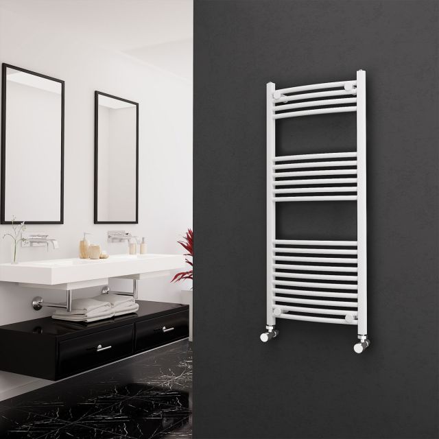 Alt Tag Template: Buy Eastgate 22mm Steel Curved White Heated Towel Rail 1200mm H x 500mm W - Electric Only - Thermostatic by Eastgate for only £225.26 in Electric Thermostatic Towel Rails Vertical at Main Website Store, Main Website. Shop Now