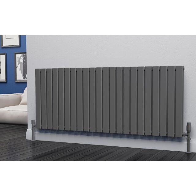 Alt Tag Template: Buy Eastgate Eben Steel Anthracite Horizontal Designer Radiator 600mm H x 1496mm W Double Panel - Dual Fuel - Thermostatic by Eastgate for only £541.35 in Shop By Brand, Radiators, Dual Fuel Radiators, Eastgate Radiators, Dual Fuel Thermostatic Radiators, Dual Fuel Thermostatic Horizontal Radiators at Main Website Store, Main Website. Shop Now