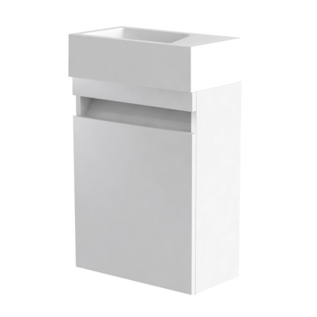 Alt Tag Template: Buy Kartell Ikon Wall Mounted Cloakroom Unit & Basin 400mm Gloss White Right Hand by Kartell for only £307.69 in Furniture, Suites, Basins, Kartell UK, Bathroom Vanity Units, Wall Mounted Vanity Units, Cloakroom Basins at Main Website Store, Main Website. Shop Now