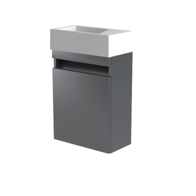 Alt Tag Template: Buy Kartell Ikon Wall Mounted Cloakroom Unit & Basin 400mm Grey Gloss RH by Kartell for only £307.69 in Furniture, Suites, Basins, Kartell UK, Bathroom Vanity Units, Wall Mounted Vanity Units, Cloakroom Basins at Main Website Store, Main Website. Shop Now