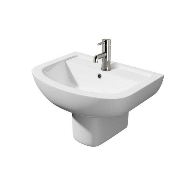 Alt Tag Template: Buy Kartell Studio 1 Tap Hole Basin with Semi Pedestal 550mm by Kartell for only £157.71 in Taps & Wastes, Suites, Basins, Kartell UK, Basin Taps, Semi-Pedestal Basins at Main Website Store, Main Website. Shop Now